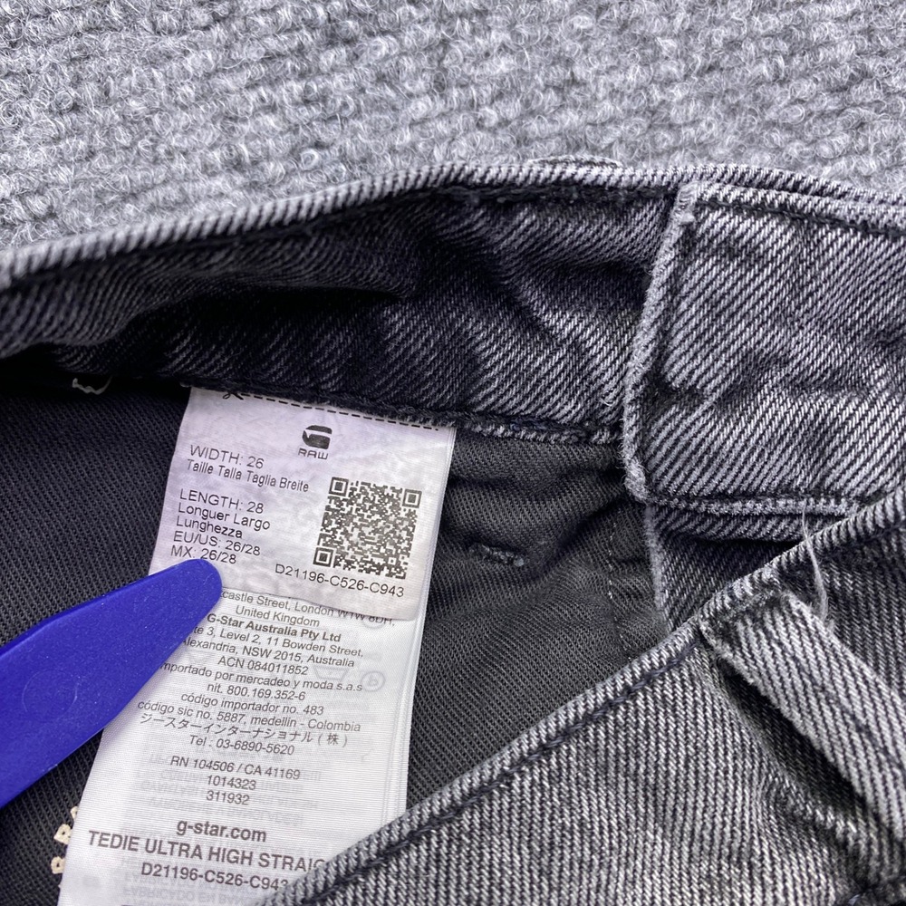 G-Star Raw Tedie Ultra High Straight Jeans Grey Faded Black Sz 26 Grunge Western - Picture 6 of 13